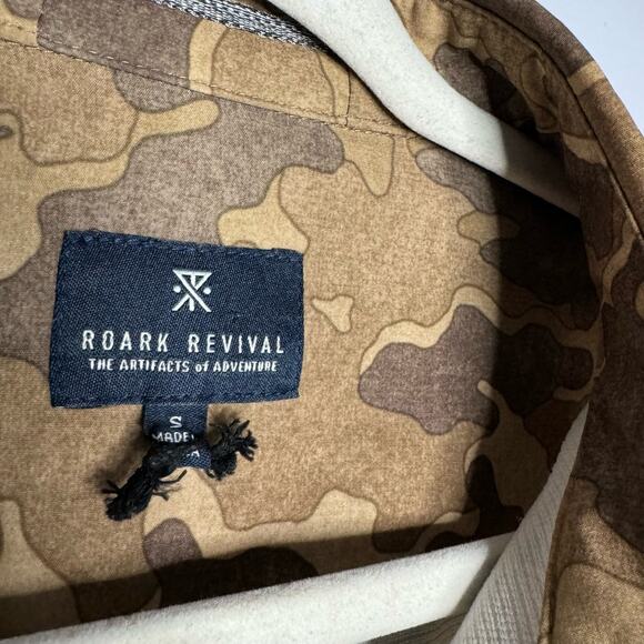 Roark Revival Camo Brown Long Sleeve Shirt Outdoor Snap Button Small - Picture 8 of 9